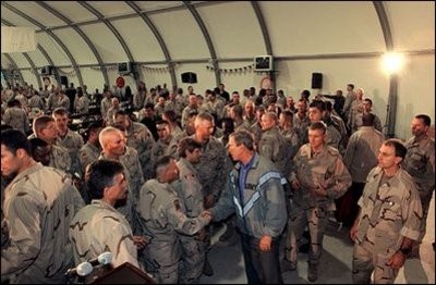 President Bush visiting the troops