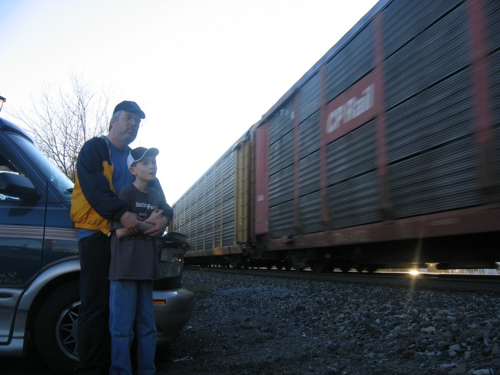 The author and his younger son, near Bergen NY doing something important.