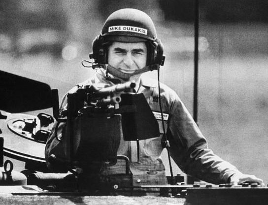 Mike Dukakis, trying to look presidential