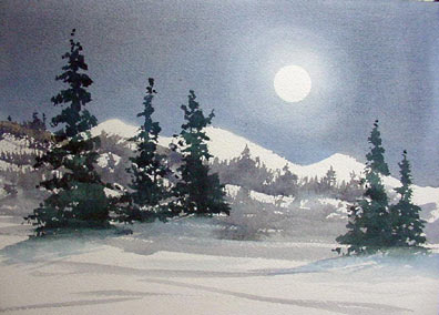 Winter Moon, watercolor, Chris Tessnear courtesy Blisstree.com